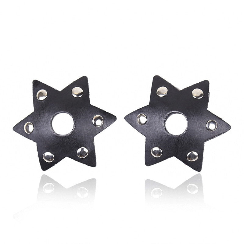 Open Nipple Faux Leather Star Pasties