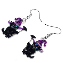 Load image into Gallery viewer, Witch Cat Dangle Earrings
