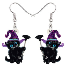 Load image into Gallery viewer, Witch Cat Dangle Earrings
