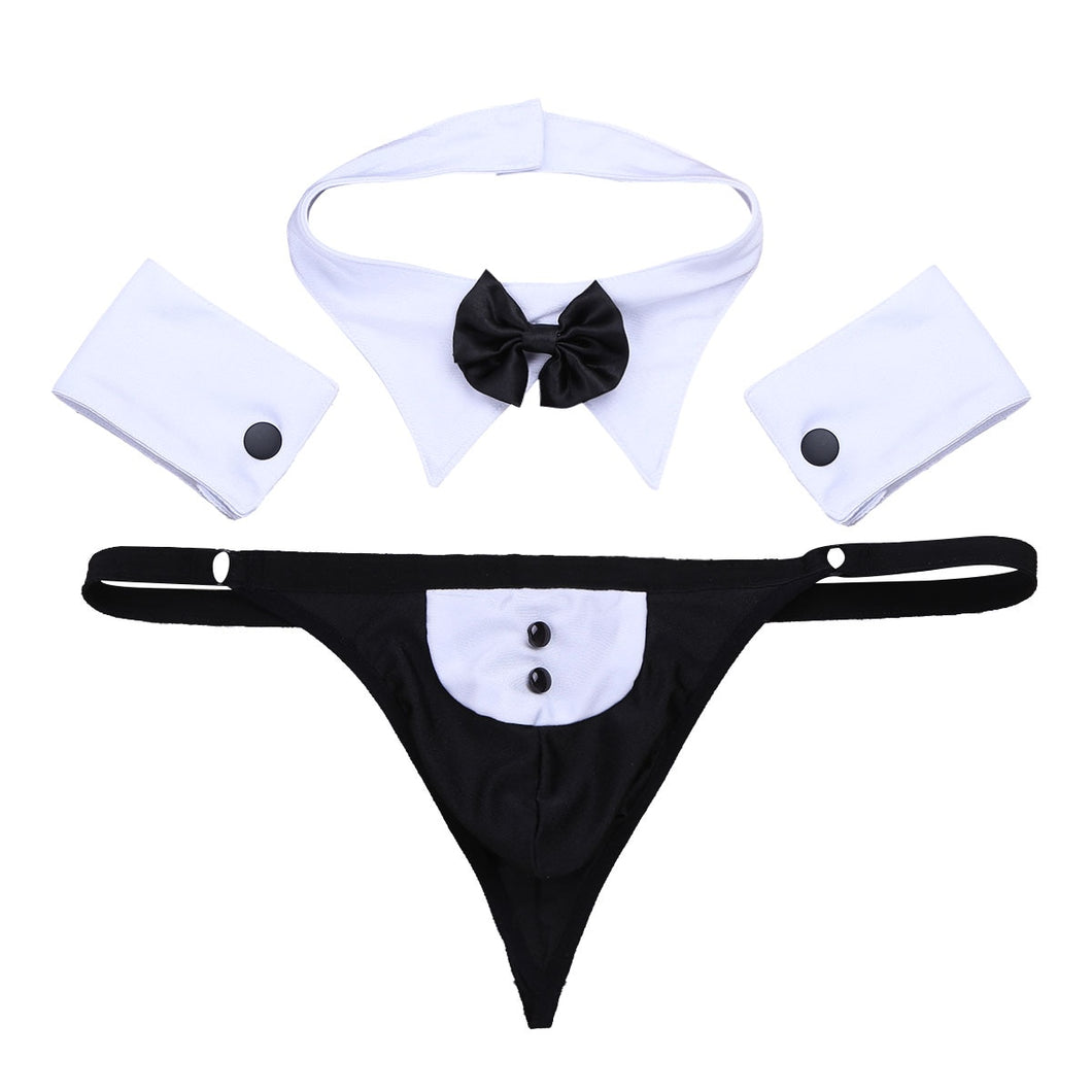 Tuxedo G-String Underwear, Collar, & Cuffs Set