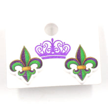 Load image into Gallery viewer, Mardi Gras Fleur de lis Stud Earrings
